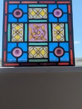 Renovated: Outstanding  English Victorian Stained Glass Window Panel Hand Painte
