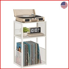 Rustic White 3-Tier Vinyl Storage Stand for Record Players - Easy Assembly