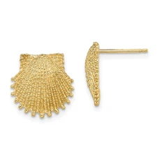 14k Yellow Gold Beaded Scallop Shell Stud Earrings