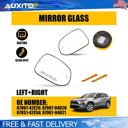 Passenger Driver Side Mirror Glass Heated w/Blind Spot for 2019-2024 Toyota Rav4