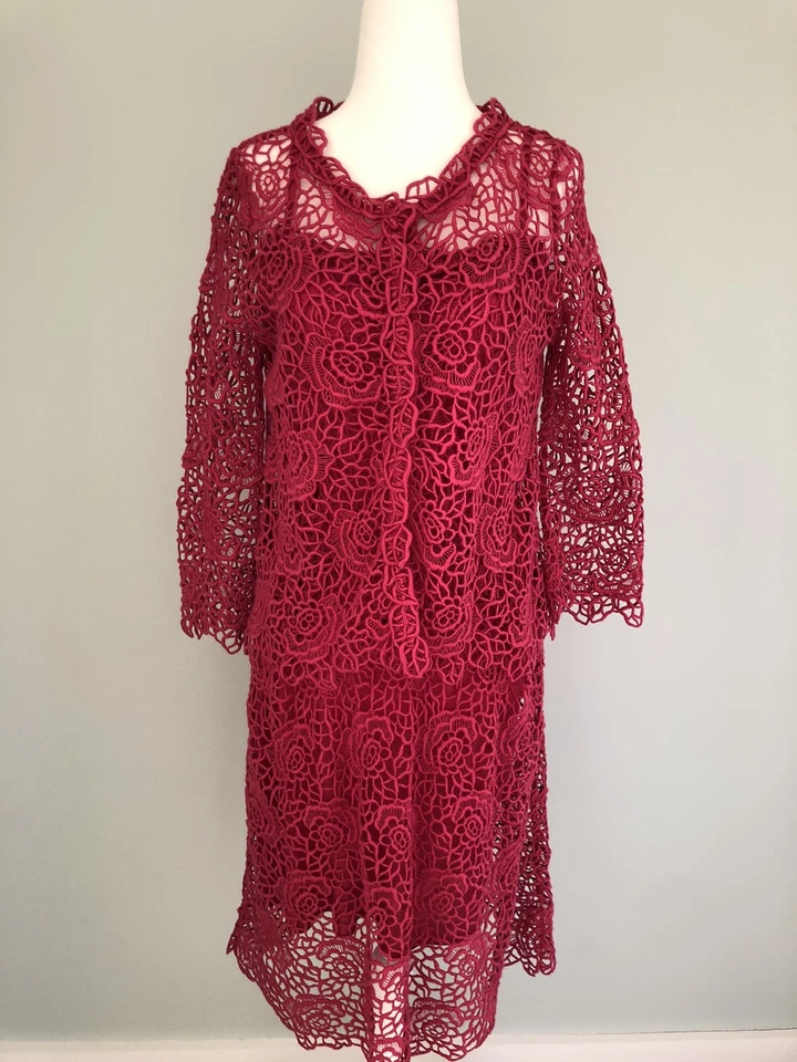 Vestido y top vintage de encaje floral magenta rosa Christian Dior Paris años 80 90 pequeño Foto 4 de 4