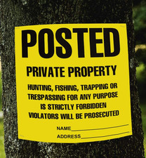 Posted Sign No Hunting No Trespassing 11 X 11 Inch, Yellow Private Property
