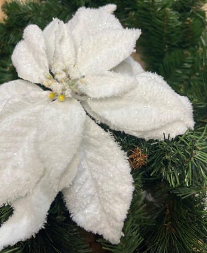 Blanco Nevado Poinsettia Elige Árbol de Navidad Decoración Corona Acento Suministros Artesanales - Imagen 5 de 6