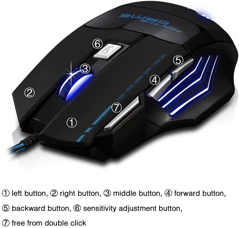 Ergonomic 7200 DPI Wired Gaming Mouse with 7 Buttons for PC & Mac - Black - Image 2 of 4