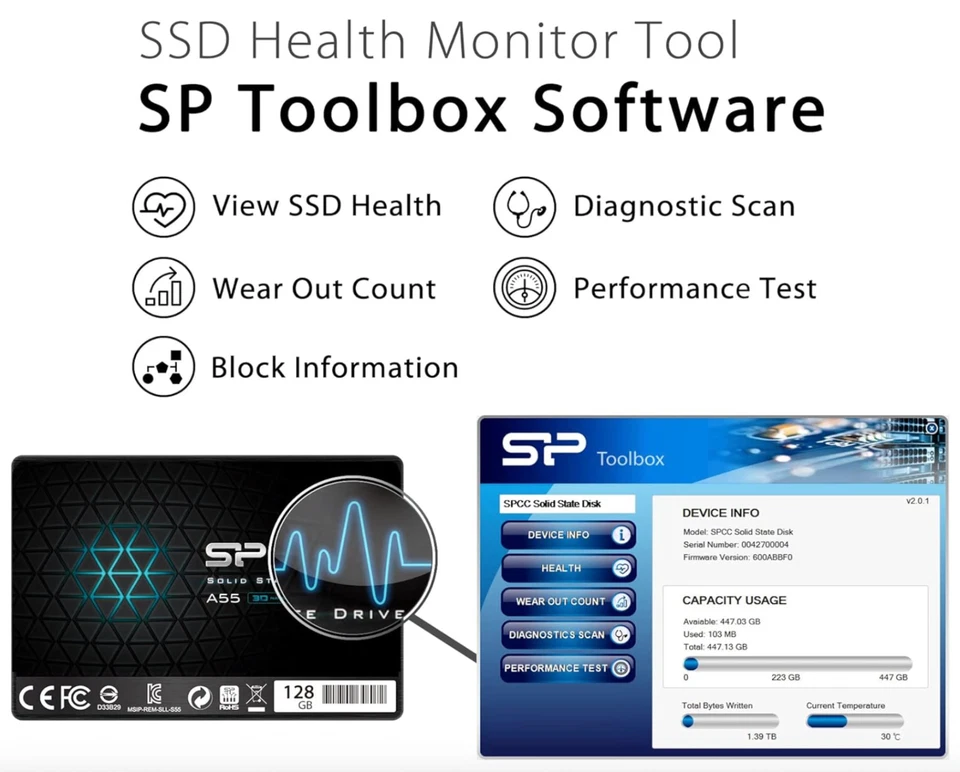 Silicon Power 2-Pack 128GB SSD 3D NAND A55 SLC Cache Performance Boost SATA III - Image 4 of 4