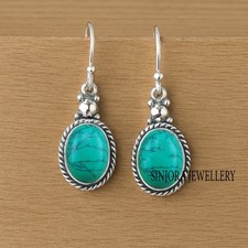 Turquoise Gemstone 925 sterling silver handmade Dangle Drop Earrings 1.75"