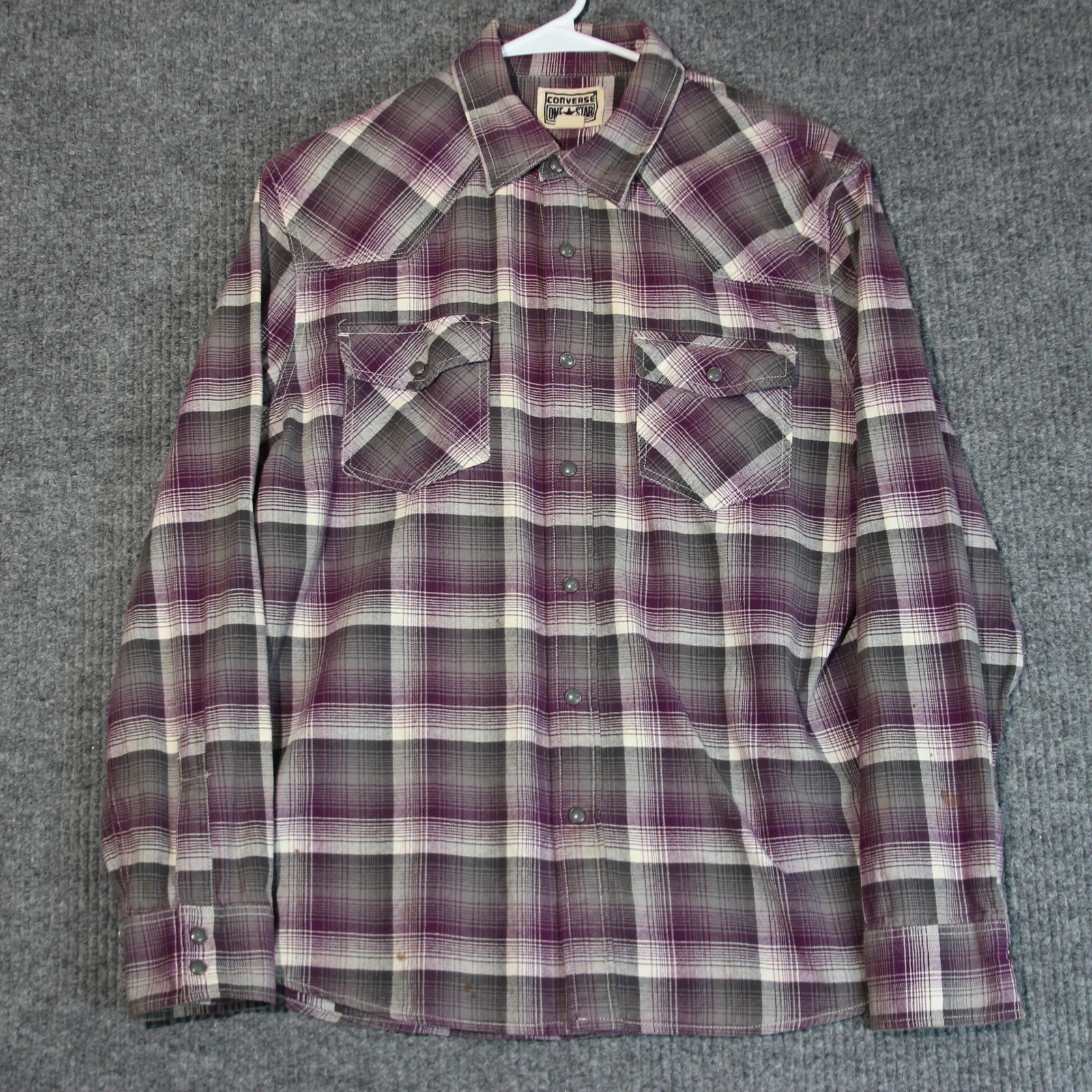Converse One Star Plaid Flannel Western Shirt Womens Medium Purple Gray