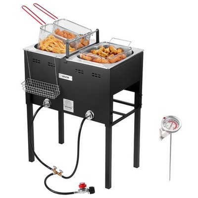 16QTx2 Outdoor Propane Deep Fryer Commercial Free Standing Cooker 2 Tank