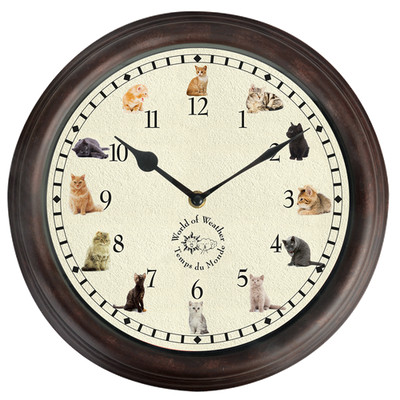 Esschert Design Uhr mit Katzengeräuschen Ø 30 cm, Wanduhr mit Sounds, Kunst ...