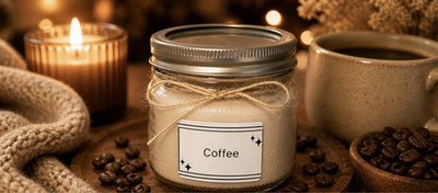 Coffee Scented Beige Single Wick Glass Jar Candle, Wax Container, 1 Pack