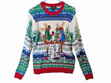 Blizzard Bay Christmas Sweater Men sz S Reindeer Drinking Beer Holder Funny Ugly