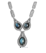 EverTrue Malagasy Labradorite 21.00 ctw Intricate Filigree Necklace 18" S Steel