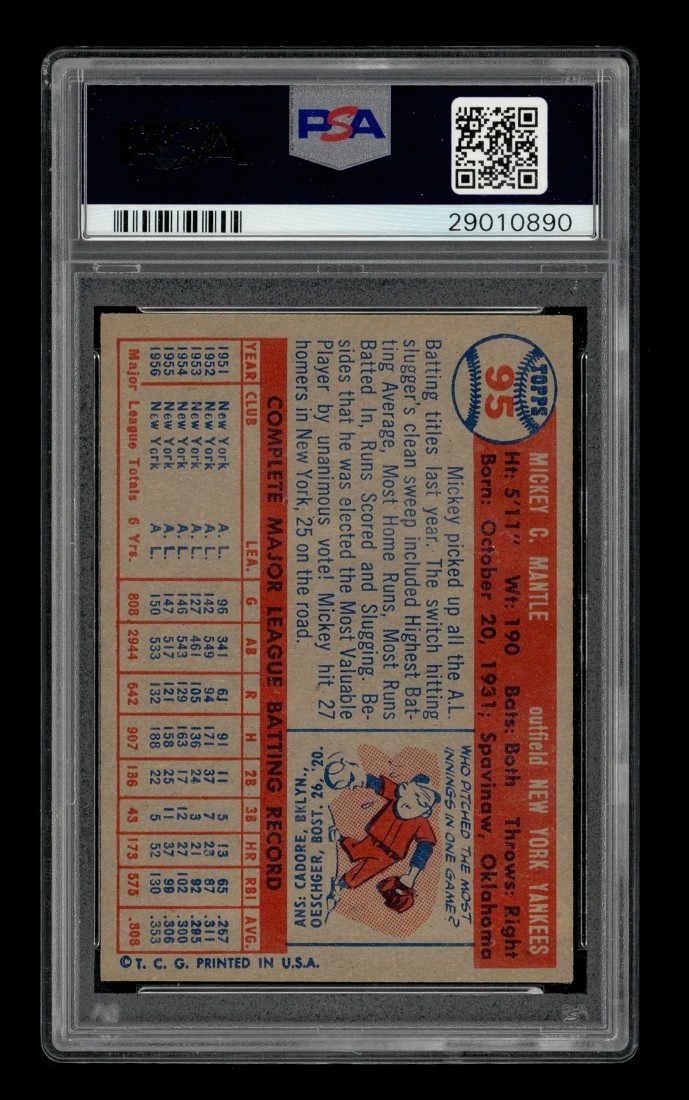 1957 Topps Set-Break # 95 Mickey Mantle PSA 6 EX-MT view 2