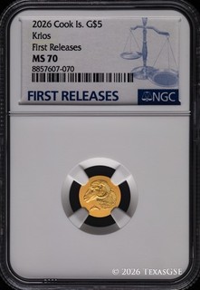 2026 Cook Islands Gold 0.5 gram $5 Krios NGC MS70 First Release