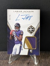 2018 Panini Limited Lamar Jackson RPA /99 Gold Rookie Patch Auto On-Card RC #130. rookie card picture
