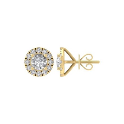 14k Gelbgold runde im Labor gezüchtete Diamant Heiligenschein Ohrstecker Urlaubsgeschenk