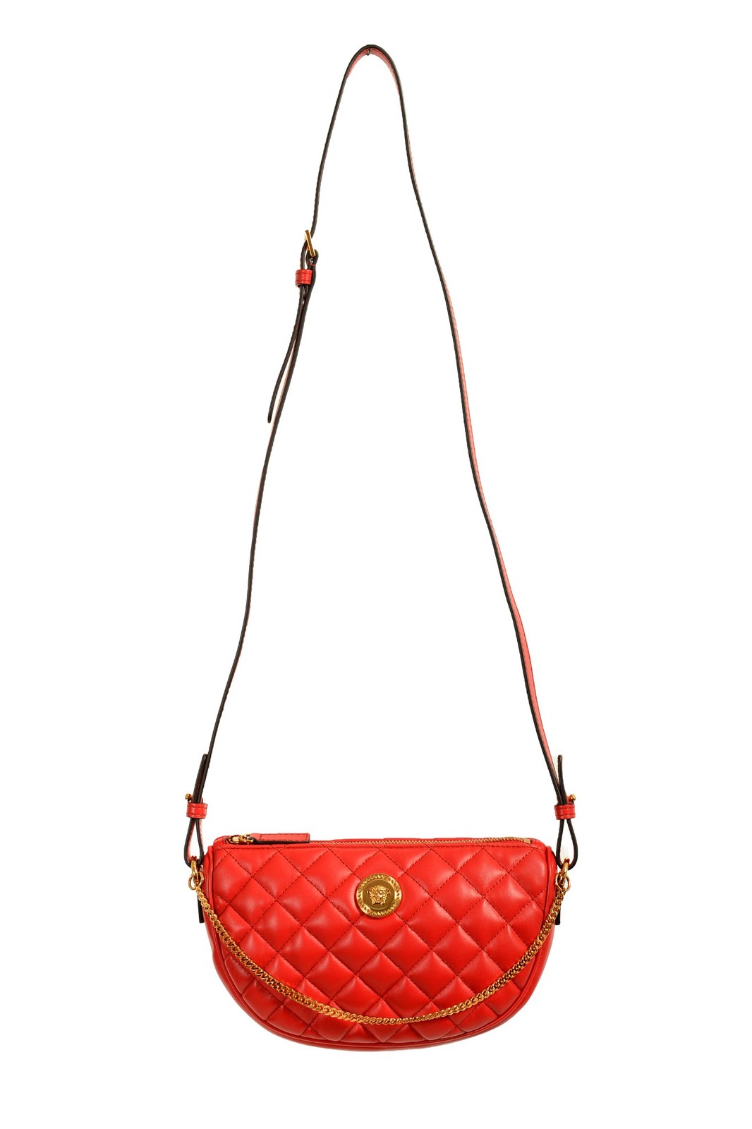Versace Womens Leather Gold Medusa Quilted Half Moon Chain Handbag Shoulder Bag 125090₽