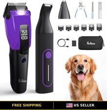 Heavy Duty Rechargeable Pet Grooming Kit for Thick Coats with LED Trimmer