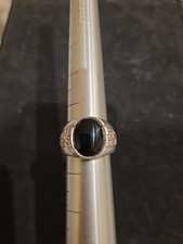 Black Onyx Etched 925 Sterling Silver Ring Size 10