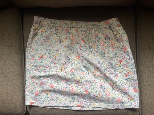 Pull-On Skort Comfort Lands' End Women Petite 16 Cotton Muted Blue Ditsy Floral - Picture 2 of 20