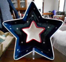 Star Chip & Dip Bowl 15 1/2" Americana Patriotic Home Garden Party White Blue !
