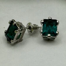 6.5mm x 8.7 mm Emerald Cut - Made with Swarovski crystals - Dark Green Stud