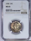 1958 Washington Quarter 25c NGC MS65 - Handsome Mint Set Toning!
