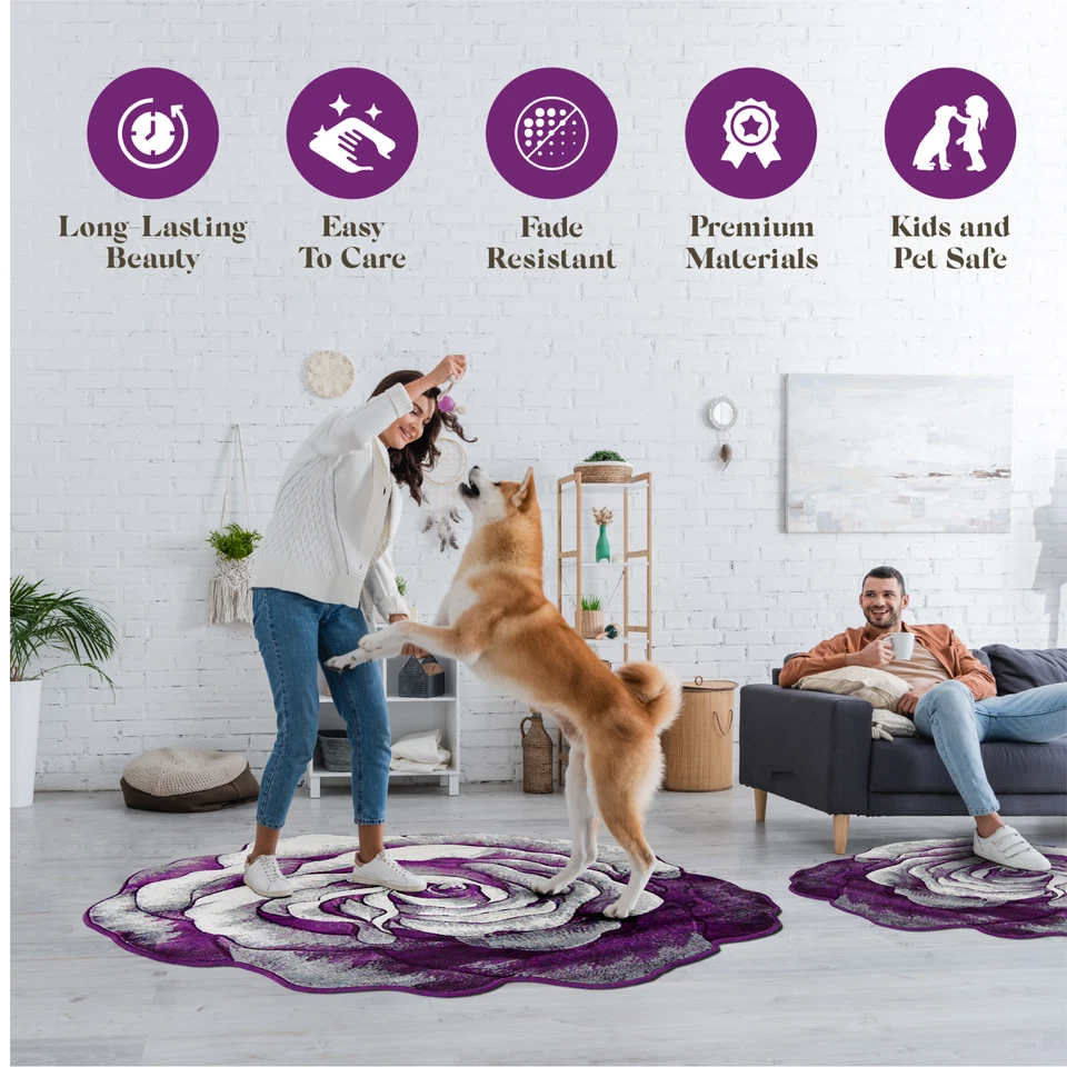 Alfombra Gruesa Flores Talladas a Mano Floral Rosa Novedad 304 Púrpura 6'6''x6'6"" Redonda Foto 2 de 4