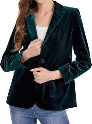 Women Button Fitted Velvet Blazer Jacket Business Suit Jacket