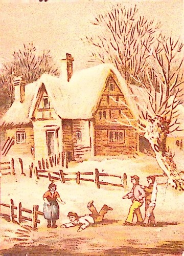Christmas Winter Scene Card Print Vintage House Family Playing | eBay