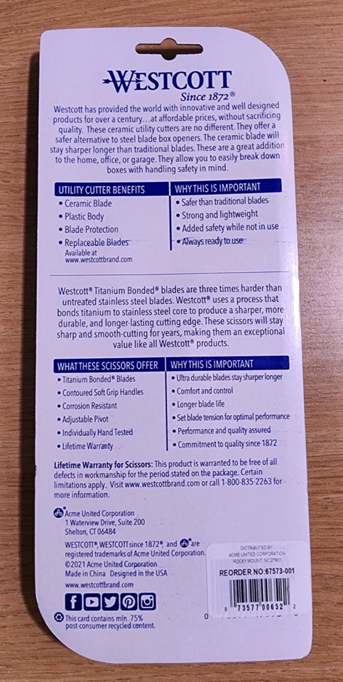 Tesoura Westcott 8" titânio + cortador utilitário de cerâmica - pacote bônus resistente - Imagem 2 de 2