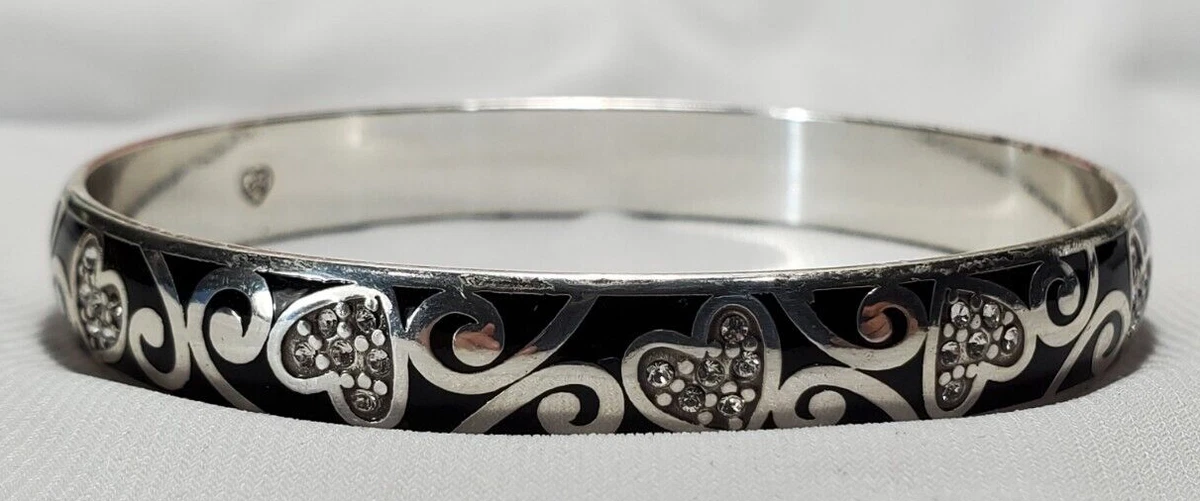 Silver Brighton Black Heart Enamel Bangle Bracelet