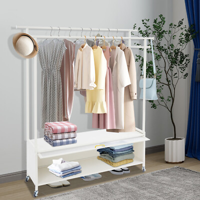 110lbs Free Standing Closet Organizer with 4 Wheels Heavy Duty Clothing Rack