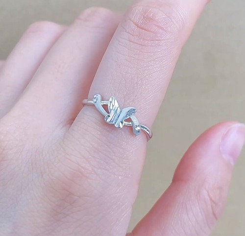 PT950 Pure Platinum 950 Butterfly Band Women Adjustable Rings 2.5-2.7g - Picture 2 of 6
