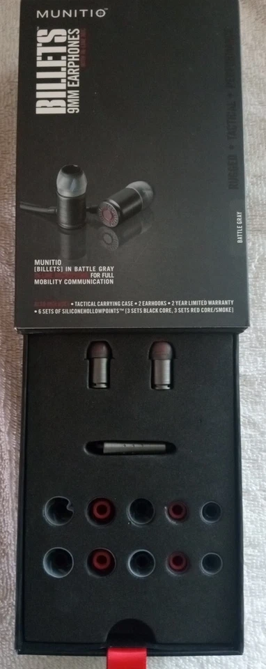 Munitio Billets 9mm Earphones in-line Mic Battle Gray Tactical Case Open Box - Image 3 of 4
