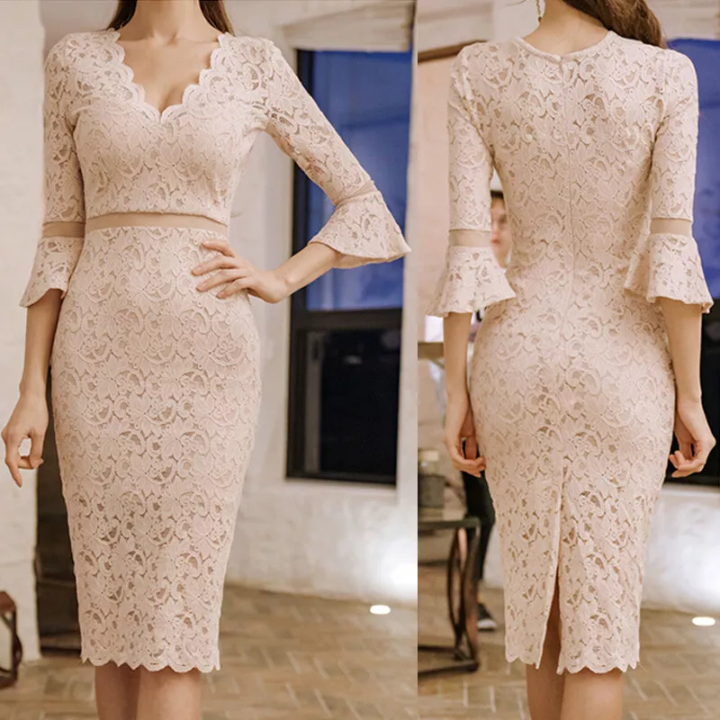 Lace pencil dress with clearance sleeves