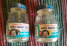 Vintage Gerber Baby Food Jar with Labels Lot x2  1986