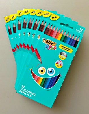 Lot of 8 Boxes ~ BIC Kids Coloring Pencils, 3.3 mm, Assorted Colors, 12 Pencils