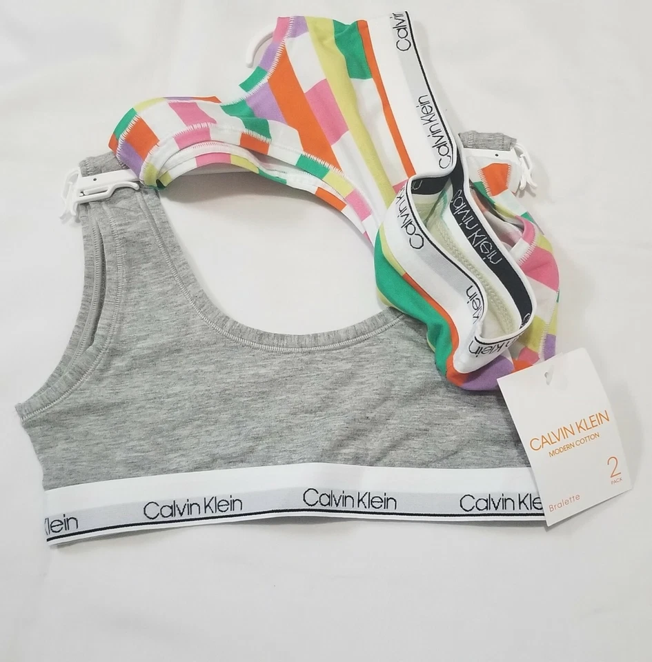 CALVIN KLEIN GIRL'S MODERN COTTON BRALETTE 2 pack Fragment print/grey size S 6/7 - Image 3 of 4