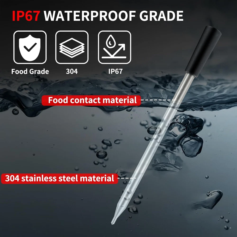 Wireless Meat Thermometer Digital for Adults Cooking, IP67 Waterproof Extra Long