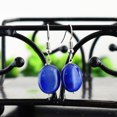 Ovale Form 26 kt Erde abgebaut blau Onyx Perlen Damen Ohrringe Schmuck JK 25E319
