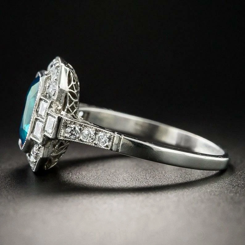 Anillo de compromiso topacio azul Londres corte esmeralda 2,50 quilates anillo topacio azul Londres Foto 4 de 4