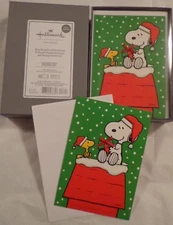 HALLMARK PEANUTS SNOOPY WOODSTOCK CHRISTMAS GREETING CARDS BOXED NIP GLITTERED