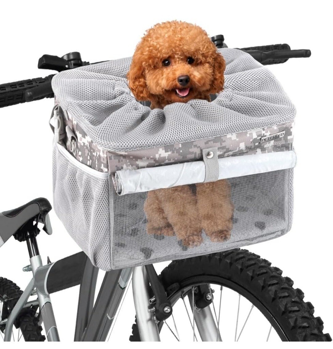 Dog Bike Basket, Pet Bicycle Carrier, Dog Car Seat with Safety