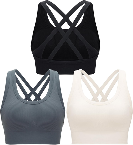 High Support Criss-Cross Back Padded Sports Bra for Women, Removable Cups - 第 1/12 張圖片