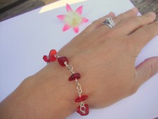 Handcrafted Sea Glass Bracelet, Ladies Stretch Bracelet, Beaded Chain Bangle