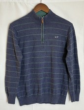 Vineyard Vines Boy's Size XL Blue Green Striped 1/4 Zip Pullover Sweater