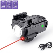 800 Lumens USB Rechargeable Red Laser Gun Weapon Pistol Light Flashlight Combo