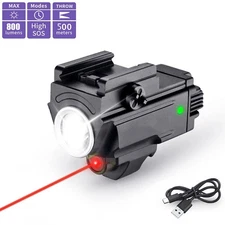800 Lumens USB Rechargeable Red Laser Gun Weapon Pistol Light Flashlight Combo