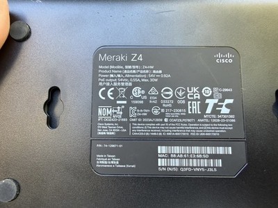 Cisco Meraki Z4-HW ,Ports4 x LAN,Standard 802.11b/g/n/ac